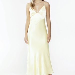 Bardot Capri Satin Slip Maxi Dress in Canary Yellow Size 4